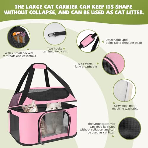 Soft Cat Carrier Up to 20 Lbs, Washable Pet Travel Bag for Kitten Puppy | Breathable Mesh, Medium to Big Pets Small Dog,Soft-sided Cloth Animal Crate for Car Travel Carrying, Safe for Vet Visit,Pink - color: Pink
