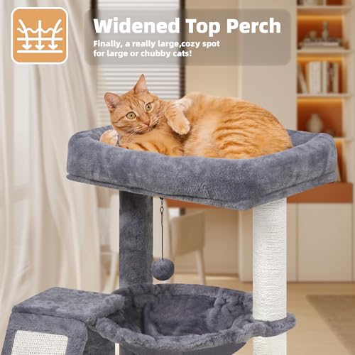 YOUPET Cat Tree with Cat Scratching Post for Indoor Cats, Cat Tower with Scratching Board and Playful Toy Balls, Cat Tree Tower with Cozy Hammock,Grey - color: Grey