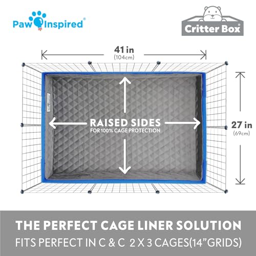 Paw Inspired Critter Box Washable Cage Liner with Raised Sides, Fleece Bedding with Waterproof Bottom, Edge Protected Pee Pads for Guinea Pigs, Rabbits, Hamsters, Small Animals (C&C 2x3 Size) - size: C&C 2x3 (14" Grids)