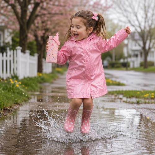 KEWIXY 14oz Water Bottle with Straw, Easy Slide Lid, Leak Proof, Keep Cold 24H, Vacuum Insulated, Metal Stainless Steel with Handle for School, Confetti Pink - color: Confetti Pink, size: 14 Ounces