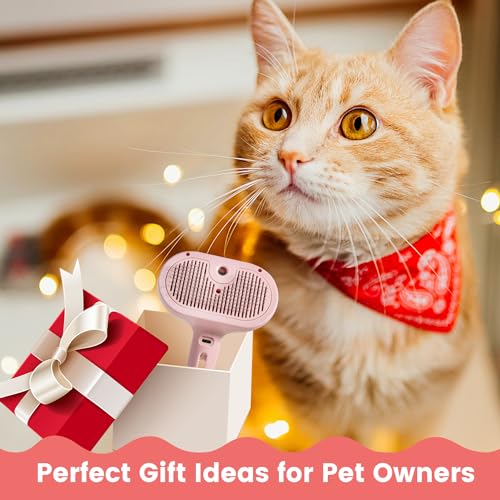 Steam Brush for Shedding Pets - Self-Cleaning Grooming Comb with Water Tank for Long & Short Haired Cats and Dogs (Pink) - color: Pink