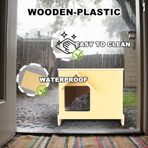 Outdoor Cat Houses Feral Cat Shelter Wooden Stray Cat Condo Outside Sturdy Waterproof and Insulated with Escape Door (one cat upgrate) - style: one cat upgrate