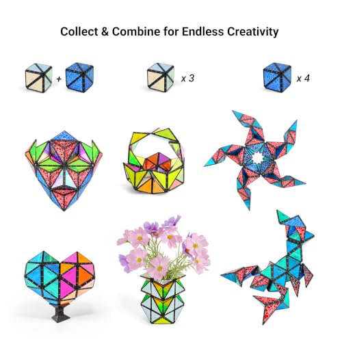 TOSY Magnet Pyramid Glow - 1 Cube Transforms into 1 Billion Shapes, 12 Pieces, 243 Rare Earth Magnets, Glowing, Holographic Design Magnet Tiles Creative Puzzle STEM/STEAM Toy - color: Glow