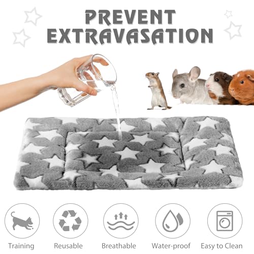 Haull 4 Pcs Waterproof Guinea Pig Bedding Soft Dog Cat Bed Crate Mat Small Animal Plush Cage Liners Rabbit Bunny Kennel Pad Reversible Cozy Pee Thickened Hamster Pad(Gray Star,13 x 18.5 Inch) - size: 13 x 18.5 Inch