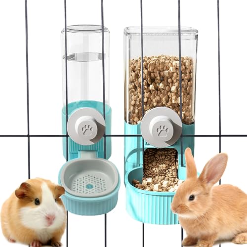 Hanging Cage Automatic Pet Food Water Dispenser, 41oz Hanging Automatic Food Dispenser, 18oz Pet Water Bottle for Cage Crate, Suitable for Kitten Rabbit Chinchilla Hedgehog Ferret (Blue, 41Oz) - color: Blue