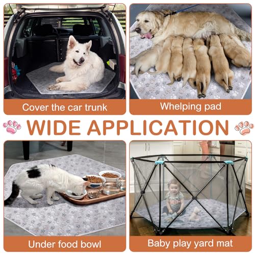 Preboun 4 Pcs 47 in Guinea Pig Playpen Pad Waterproof Hexagon Mat Reusable Dog Playpen Liner for Small Animal Rabbit Cage Tent Pee Pad Washable Yard Fence(Gray Paw)