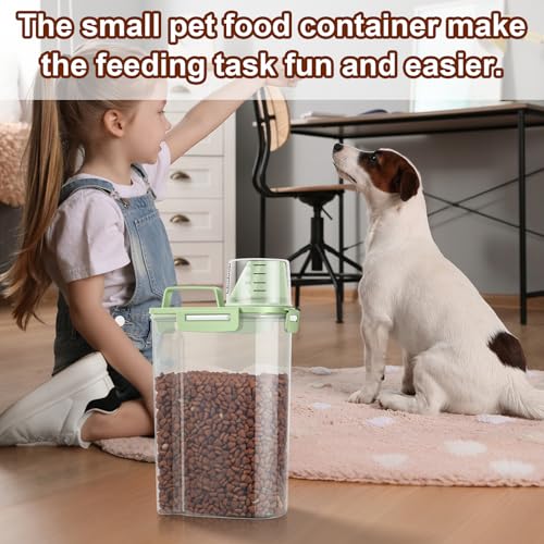 TBMax Small Dog Cat Food Storage Containers 2 Pack, Travel-Friendly Pet Food Container with Spout & Measuring Cup, Kid-Friendly Pet Feeding Dispenser, Portable Dog Treat Bird Seed Container - color: Green -2Pcs 3Qt
