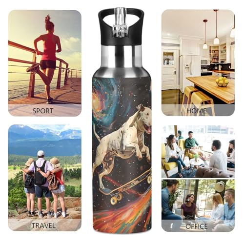 Pit Bull Dog Stars Comets Nebula Water Bottle Kids Stainless Steel Water Bottle with Straw Lid, Leak Proof Boys Girls Insulated Tumbler Cup for School 20 oz - color: Multi5