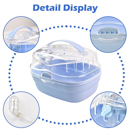 Hamster Carrier Cage with Water Bottle,Portable Hamsters Travel Cage Plastic Guinea Pig Carrying Cases Small Animal Carry Cage for Dwarf Hamsters Chinchillas Hedgehog Mouse(Blue) - color: 【Blue】