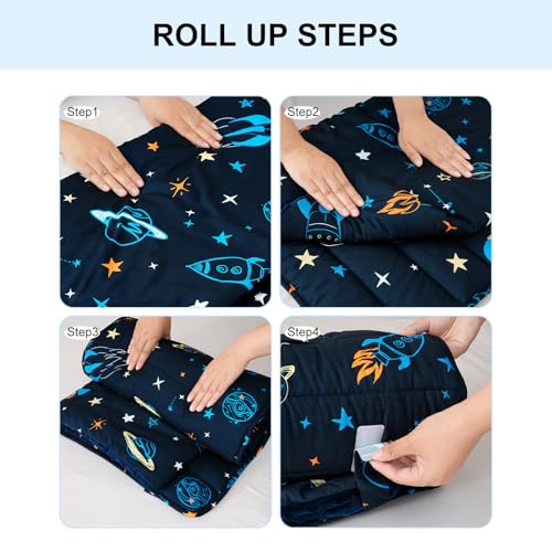 david's kids Minky Toddler Nap Mat with Removable Pillow and Minky Fleece Blanket, 55"x23",Soft Slumber Bags for Boys, Perfect for Preschool, Daycare, Kids Sleeping Bags with Rollup Design, Space - color: Space