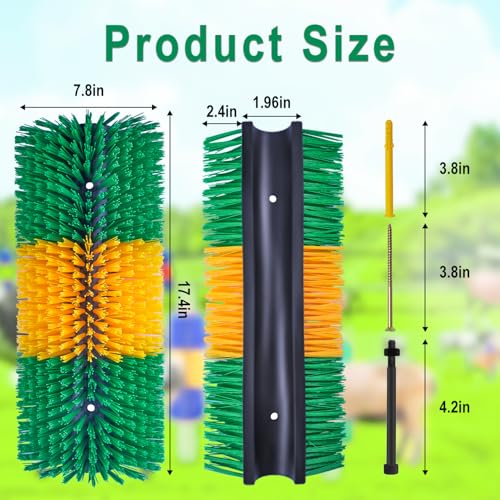 2PCS Livestock Scratching Brush, Goat Scratcher Post with Cleaning Brush, Grooming and Massage Brushes for Horse Cow Sheep, Animal Itch Relief and Back Scratcher - color: Green