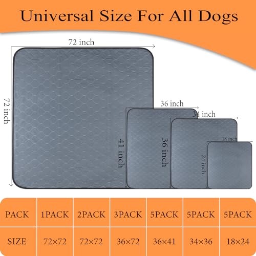 Bunlitent Reusable Puppy Pads, Washable Pee Pads 34"x 36", 5 Pack, Grey - color: Gray, size: 34x36 Rectangle-5Pack