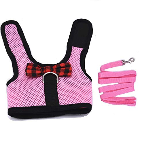 Rabbit Harness with Leash Adjustable Soft Mesh Vest Harness for Bunny Kitten Guinea Pig Rat (L, Pink) - color: Pink, size: L