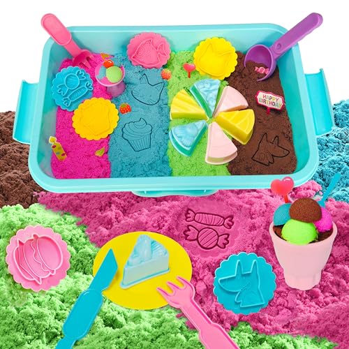 Carolart Cake Sensory Bin, Sand Baking Toys for Kids, Play Cake Sand Kit | Ice cream and dessert sensory play with colorful sensory sand, pretend bakery activity, gift for kids ages 3-8 - style: Cake