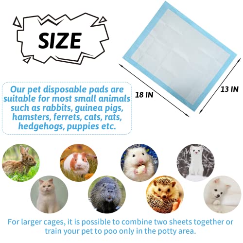 Tfwadmx 100 Pcs Rabbit Pee Pads Disposable Cage Liners Leak-Proof Super Absorbent Potty Training Pad for Puppy Guinea Pigs Hedgehog Hamsters Chinchillas Cats and Other Small Animals - size: 100 Pcs-17.72" x 12.99" (Blue)