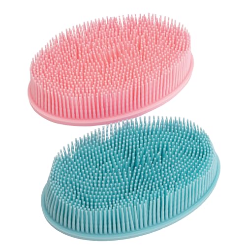 DNC Silicone Body Scrubber Exfoliating Bath Body Brush for Shower 2 Pack - color: Pink+blue