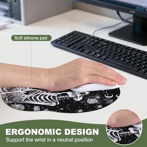 Skeleton Lover Mouse Pad with Gel Wrist Support, Smooth Surface Ergonomic Mouse pad, Non-Slip Pain Relief Desk Mat for Gaming, Work & Office Desktop - color: Skeleton Lover