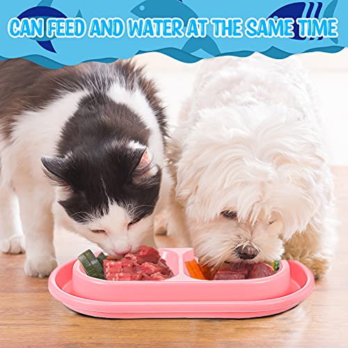 2 Pieces Cat Food Basic Dog Bowls 35oz Plastic Double Pet Food Water Bowls Feeding Bowl Tray Cat Eating and Drinking No Spill for Dogs Pets, Pink and Light Blue - size: 35oz