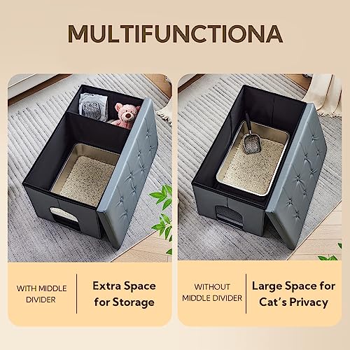 MEEXPAWS Cat Litter Box Enclosure Furniture Odor Control, Extra Large | XXL Hidden Cat Litter Box Bench Ottoman, Storage Cabinet Dog Proof, Waterproof Inside, Easy Clean, Easy Assembly, Grey - color: Grey, size: XXL L35.4'' x W19.7'' x H19.7''