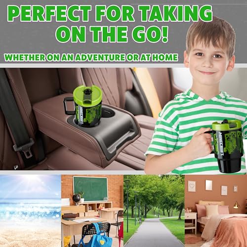 Get Trend Minecraft Kids Water Bottle with Straw 16.9 oz BPA Free Plastic Leakproof Cup with Lid Handle Reusable Drinking Tumbler Gifts for Kids (Green Minecraft) - color: Green Minecraft