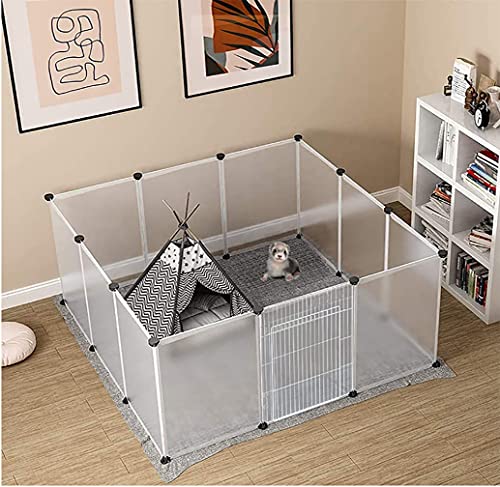 Pet Playpen for Puppy - Plastic Yard Fence Tent for Small Animals,Rabbits Puppy Kennel Cage,Portable Large Space with Transparent White 12 Panels