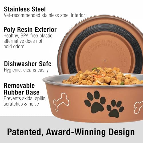 Loving Pets Bella Dog Bowls- Stainless Steel Dog & Cat Bowls - Spill Proof Dog Food Bowl, Cat Bowl, Puppy Essentials & Pet Supplies Great for Home & Travel (Large 35-65 lbs, Copper) - color: Copper, size: Large (35-65lbs)