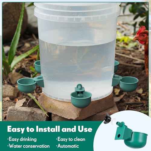 LemonRoad 30 Set Automatic Chicken Waterer Cups with 1/2" PVC Tee Fitting Chicken Drinking Bowl, Water Dispenser Feeder Poultry Drinker Mounting Hole Opener for Duck, Goose, Pigeon(Dark Green) - color: Dark Green