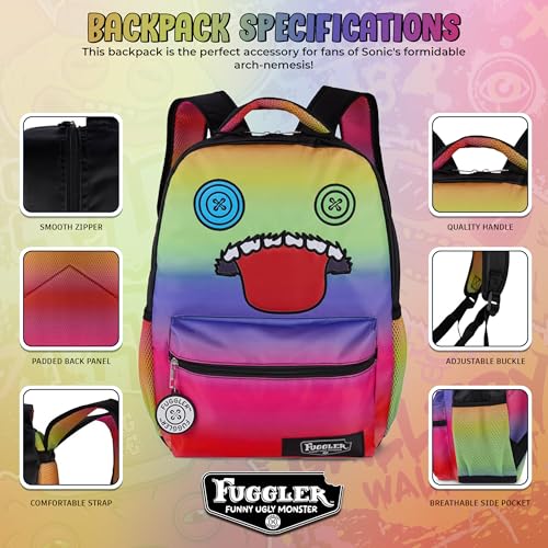 AI ACCESSORY INNOVATIONS Fuggler Backpack with Big Face Oogah Boogah Character, Rainbow Gradient, 16 Inch, Polyester, 3 Pockets, Adjustable Straps, for Kids Ages 5-12 - style: Fuggler Oogah Boogah Backpack