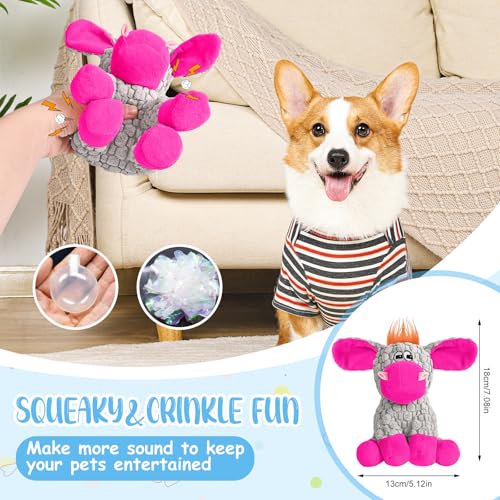 Stuffed Dog Squeak Toys, Tough Crinkle Stuffed Animal Squeaky Interactive Toys, Dog Chew Toys for Puppy, Small, Middle, Plush Chew Toys Pink Donkey - color: gray & pink