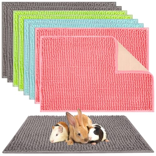 Barydat 8 Pcs Guinea Pig Cage Liner 16x12'' Washable Rabbit Fleece Mat | Reusable Training Bedding Pee Sleeping Pad for Animal Hamster Chinchilla(Gray, Green, Pink, Blue) - color: Gray, Green, Pink, Blue, size: 16x12''