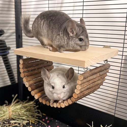 Natural Wood Chinchilla Platform, Small Pet Climbing Playground, Small Animals Cage Accessories for Chinchillas Squirrels Gerbils Sugar Gliders Hamsters Mice Rats Parrots