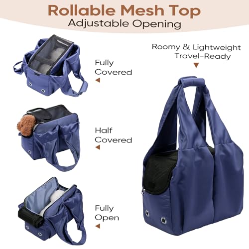 Dog Purse Carrier for Small Dogs, Cats, and Puppies – Soft-Sided Travel Pet Tote Bag with 4 Large Pockets, Foldable, Lightweight, Fits Pets up to 15 lbs, for Travel, Outings (Dark Blue) - color: Dark Blue