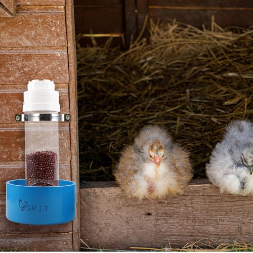 Kalekey 2 Pack Transparent PVC Chicken Feeder, Oyster Shell and Grit Feeder Hanging Ground Chicken Coop Feeder with Hanging Hook for Hens & Chicks (Blue) - color: Blue