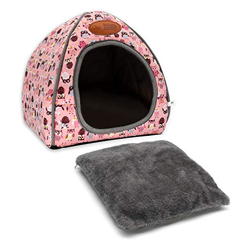 Guinea Pig Bed Hideout, Washable Hamster Cave for Small Animals | Removable Cushion for Cleaning, Warm Fleece Nest, Washable Bed, 10.23 x 10.23 x 11 in, Dwarf Rabbits Hedgehogs - color: Pink