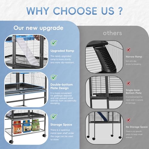 HABUTWAY 55''H Large Metal Rolling Ferrets Cage, Cage for Rats/Chinchillas, 0.5'' Bar Spacing for Ferret,Small Animal Cage w/Removable Ramp & Platform