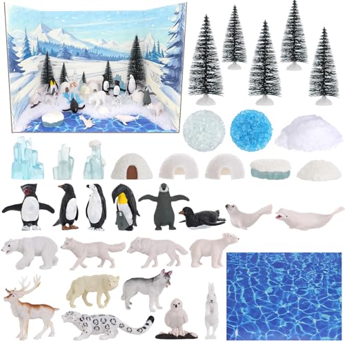 39 Pcs Arctic Animals Figurines Arctic Animals Habitat Diorama Project Set - style: Arctic