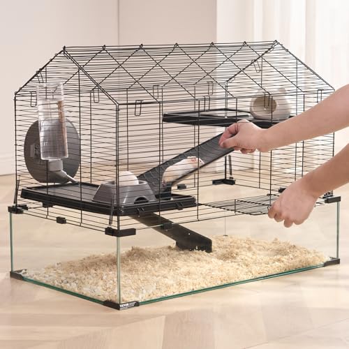 VEVOR Hamster Cage, 360°Viewing Transparent Hamster Habitats, Small Animal Cage, 29.5 x 17.3 x 24 in, Ventilated Pet Mouse Cages with Water Bottle, Portable Hamster House for Rats, Guinea Pigs - size: 29.5"L x 17.3"W x 24.0"H
