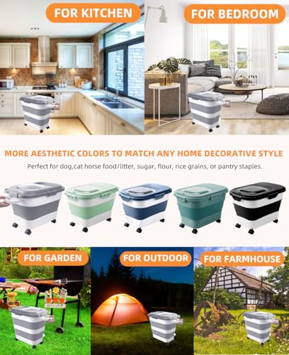 25-28Lbs Dog Food Storage Container Airtight,Collapsible Pet Food Storage | Dog Food Container with Handle,Wheels,Double Airtight Seal Fresh,Save Space,Pest/Mouse-proof,Small Cat Food Container,Scoop - color: Grey/25-28 Lbs