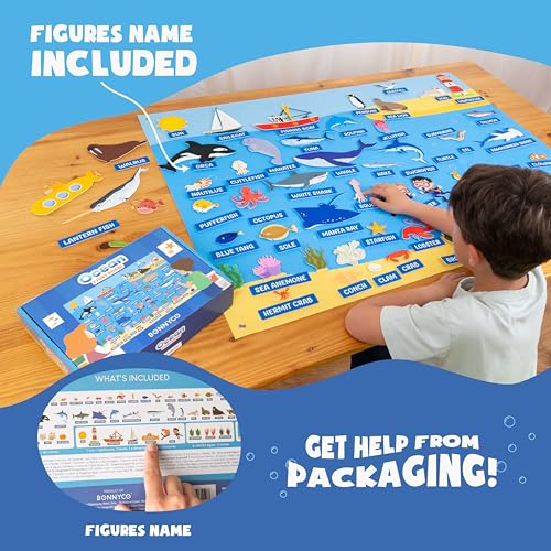 BONNYCO Felt Board for Toddlers with 107 Sea Animals Figures. Montessori and Sensory Toys, Birthday Gifts for Kids 3-8 Years Old. Educational Games, Learning Activities, Christmas - style: Ocean