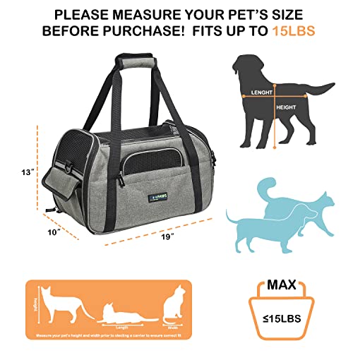 JESPET Soft-Sided Kennel Pet Carrier for Small Dogs, Cats, Puppy, Airline Approved Cat Carriers Dog Carrier Collapsible, Travel Handbag & Car Seat - color: Grey, size: 19.0"L x 10.0"W x 13.0"H