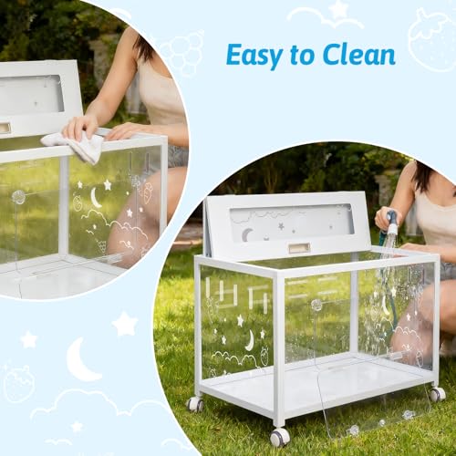 Large Hamster Cage, Hamster Habitat 360° Viewing Guinea Pig Cages Hamster Tank with 2 Door and Wheels Small Animal Habitat for Syrian Dwarf Gerbils Rats Guinea Pigs