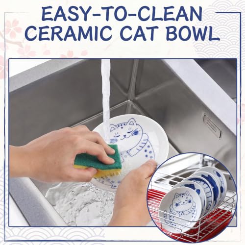 8 Pcs Kawaii Cat Ceramic Bowls Set, 4 Inch Shallow Cats Dishes Food Plates for Wet Food Treats and Snacks, Japanese Style Cute Bowls for Small Pets, Gifts for Cat Lover