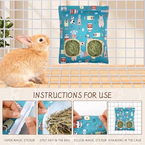 UPINS 3Pack Guinea Pig Hay Feeder Bag,Bunny Rabbit Cage Bag Hanging Holder | Guinea Pig Cage Feeder,for Bunny Rabbits,Chinchillas,Hamsters,Small Pets,and Animals - color: Pink Blue Gray
