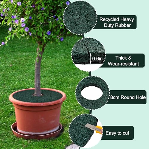 4pcs Double Side Rubber Tree Mulch Ring, 12In Heavy Duty Recycled Rubber Mulch Mat Natural Look Tree Root Protector Mat Reversible Round Tree Ring for Prevent Animal Dig, (Green Brown) - color: Green-4