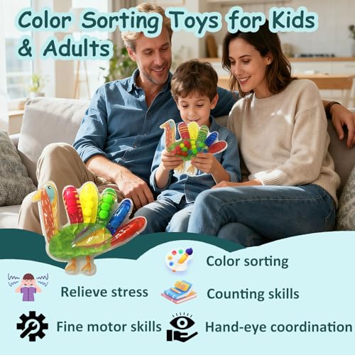 Color Sorting Toys for Toddlers, Easter Basket Stuffers, Squeeze Sensory Fidget Toys, Fine Motor Skills Toy, Montessori Learning Toys for Preschool Learning Activitie, Sensory Toy for Kids 3+ & Adults - style: Chicken
