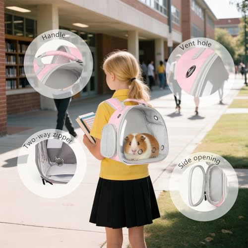 Guinea Pig Carrier, Clear Bubble Window for Guinea Pig, Bunny Rat Bird (Pink, Backpack) - color: Pink