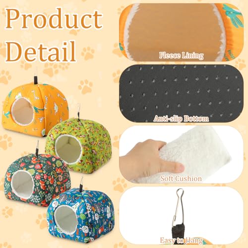 Novabright 4 Pack Guinea Pig Hideout Bed Dwarf Rabbit Bed Sleeping Fleece House Washable Cave Cage Accessories for Little Bunny Ferret Chinchilla Hedgehog(7.5x7.5x6 Inches,Animal Style) - size: 7.5x7.5x6 Inches, style: Animal Style