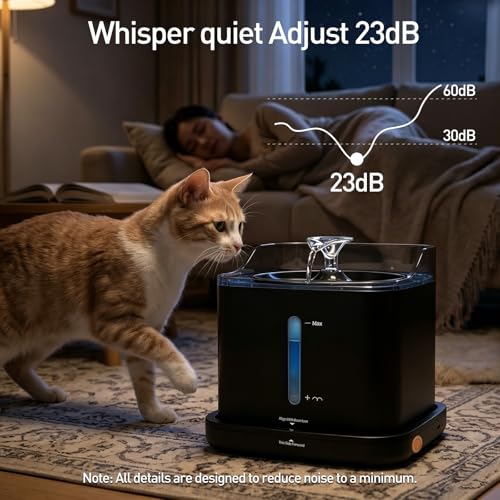 Cat Water Fountain, 2.2L Automatic Pet Water Fountain for Cats and Small Dogs, 2.4GHz WiFi App Control, Rechargeable Motion Sensor, 3 Water Modes, Detachable Tank, Black - color: BLACK