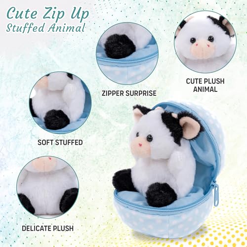 Easter Stuffed Animal - 6 inch - Surprise Zip up Egg Hideaway Springtime Inspired Plush Toy Gift for Kids, Boys and Girls - Easter Mother's Day Birthday (New Cow Egg) - color: New Cow Egg