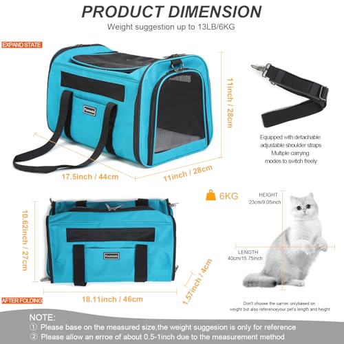 Airline Approved Dog Carrier. Cat Soft-Sided Carriers,Small Dog Travel Carriers,Small Animal Rabbit Carrying Case,TSA Airline Approved Pet Carrier（Blue） - color: Blue